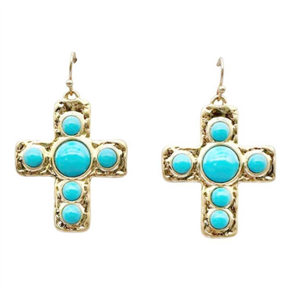 NEW PORSHIA BY PORSHIA BANKS women's vintage style turquoise & pearl cross earri